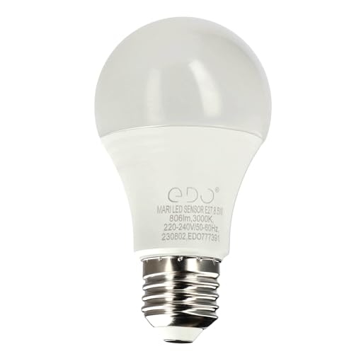 EDO, MARI LED SENSOR 8.5W WW Glühbirne mit Bewegungs- und Dämmerungssensor, warmweiß, E27,3000K, 806lm, 220-240V, sparlampe, led lampen glühbirne, EDO777391 von EDO