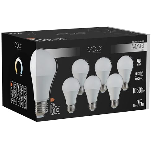 EDO, SET 6x MARI LED-Lampe 11W 4000K Neutralweiß NW 1050lm nicht dimmbar, led e27 4000K, e27, sparlampen, led lampen glühbirne, sparlampe e27, EDO777499 von EDO