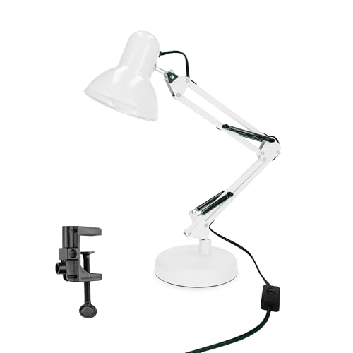 EDO PIXI WHITE E27 Schreibtischlampe für Kinder, Tischlampe, Leselampe, Arbeitslampe, Nachtlampe mit verstellbarem Arm und Sockel Clip Set - klassische desk lamp EDO777536 von EDO