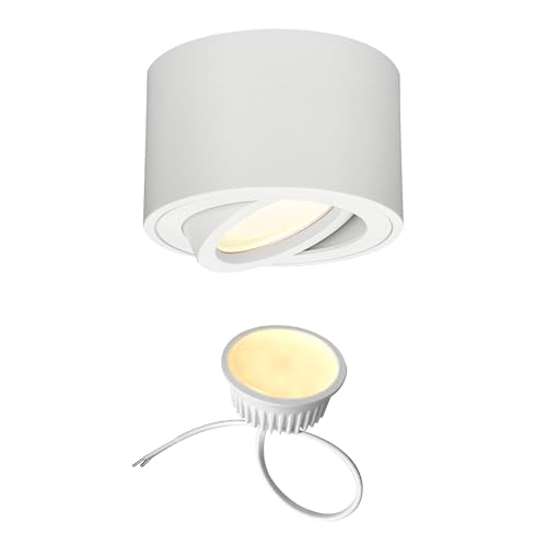 EDO 1 Stück LED Aufbauspots Weiß ZALDA OV Runde, Extra Flach Schwenkbar Deckenleuchte, Deckenspots - Ø80*50mm mit 4,8W LED Modul 230V 3000K Warmweiß, Deckenstrahler, Aufbaustrahler Aufputz von EDO