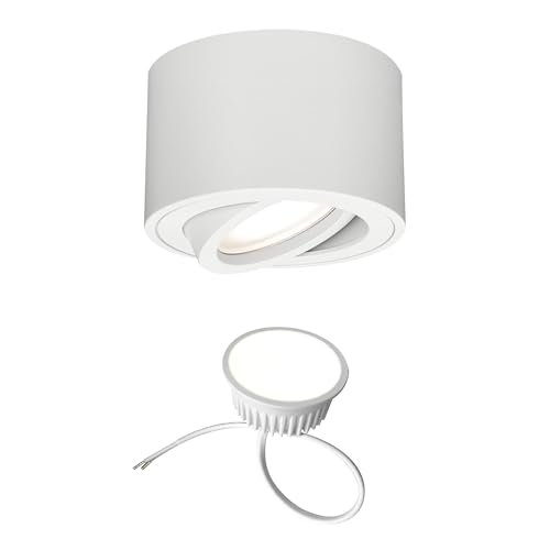 EDO 1 Stück LED Aufbauspots Weiß ZALDA OV Runde, Extra Flach Schwenkbar Deckenleuchte, Deckenspots - Ø80*50mm mit 4,8W LED Modul 230V 4000K Neutralweiß, Deckenstrahler, Aufbaustrahler Aufputz von EDO