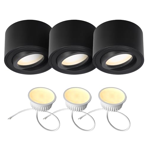 EDO 3 Stück LED Aufbauspots Schwarz ZALDA OV Runde, Extra Flach Schwenkbar Deckenleuchte, Deckenspots - Ø80*50mm mit 4,8W LED Modul 230V 3000K Warmweiß, Deckenstrahler, Aufbaustrahler Aufputz EDO 3 Stück LED Aufbauspots Schwarz ZALDA OV Runde, Extra Flach Schwenkbar Deckenleuchte, Deckenspots - Ø80*50mm mit 4,8W LED Modul 230V 3000K Warmweiß, Deckenstrahler, Aufbaustrahler Aufputz von EDO