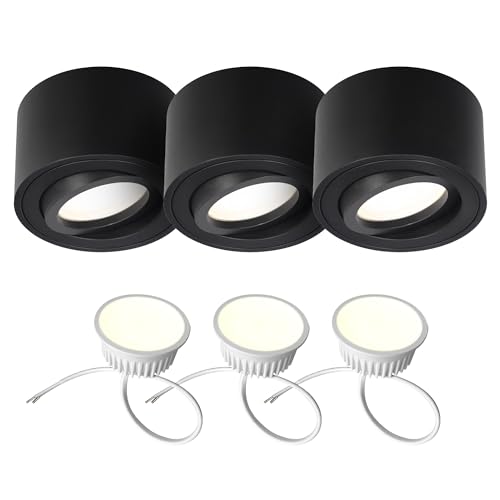 EDO 3 Stück LED Aufbauspots Schwarz ZALDA OV Runde, Extra Flach Schwenkbar Deckenleuchte, Deckenspots - Ø80*50mm mit 4,8W LED Modul 230V 4000K Neutralweiß, Deckenstrahler, Aufbaustrahler Aufputz EDO 3 Stück LED Aufbauspots Schwarz ZALDA OV Runde, Extra Flach Schwenkbar Deckenleuchte, Deckenspots - Ø80*50mm mit 4,8W LED Modul 230V 4000K Neutralweiß, Deckenstrahler, Aufbaustrahler Aufputz von EDO