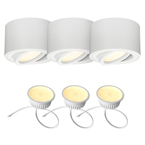 EDO 3 Stück LED Aufbauspots Weiß ZALDA OV Runde, Extra Flach Schwenkbar Deckenleuchte, Deckenspots - Ø80*50mm mit 4,8W LED Modul 230V 3000K Warmweiß, Deckenstrahler, Aufbaustrahler Aufputz EDO 3 Stück LED Aufbauspots Weiß ZALDA OV Runde, Extra Flach Schwenkbar Deckenleuchte, Deckenspots - Ø80*50mm mit 4,8W LED Modul 230V 3000K Warmweiß, Deckenstrahler, Aufbaustrahler Aufputz von EDO