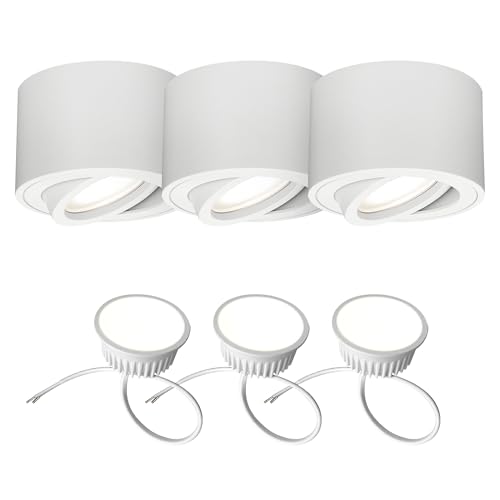 EDO 3 Stück LED Aufbauspots Weiß ZALDA OV Runde, Extra Flach Schwenkbar Deckenleuchte, Deckenspots - Ø80*50mm mit 4,8W LED Modul 230V 4000K Neutralweiß, Deckenstrahler, Aufbaustrahler Aufputz EDO 3 Stück LED Aufbauspots Weiß ZALDA OV Runde, Extra Flach Schwenkbar Deckenleuchte, Deckenspots - Ø80*50mm mit 4,8W LED Modul 230V 4000K Neutralweiß, Deckenstrahler, Aufbaustrahler Aufputz von EDO
