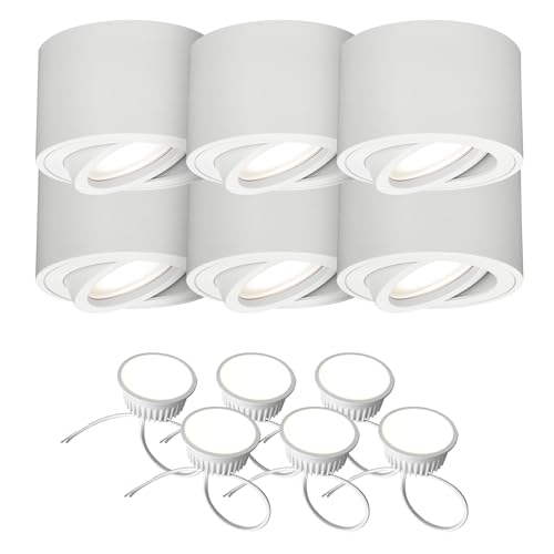 EDO 6 Stück LED Aufbauspots Weiß ZALDA OV Runde, Extra Flach Schwenkbar Deckenleuchte, Deckenspots - Ø80*50mm mit 4,8W LED Modul 230V 4000K Neutralweiß, Deckenstrahler, Aufbaustrahler Aufputz EDO 6 Stück LED Aufbauspots Weiß ZALDA OV Runde, Extra Flach Schwenkbar Deckenleuchte, Deckenspots - Ø80*50mm mit 4,8W LED Modul 230V 4000K Neutralweiß, Deckenstrahler, Aufbaustrahler Aufputz von EDO