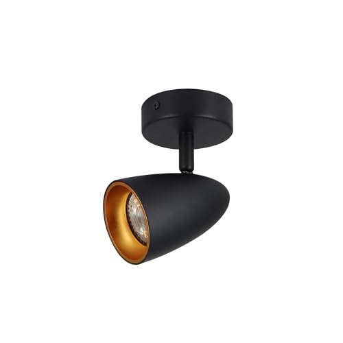 EDO Deckenlampe LED Punkt Spot OVO 1 Black Gold IP20 GU10 1-flammige schwarz-gold, Drehbar Deckenstrahler Spotleuchte GU10, Strahler, Deckenleuchte 230V für Wohnzimmer Schlafzimmer, Goldring EDO777237 von EDO