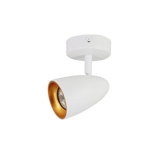 EDO Deckenlampe LED Punkt Spot OVO 1 White Gold IP20 GU10 1-flammige Weiß-gold, Drehbar Deckenstrahler Spotleuchte GU10, Strahler, Deckenleuchte 230V, für Wohnzimmer Schlafzimmer, Goldring EDO777236 von EDO