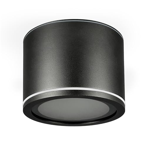 EDO Aufbauspot IP54 Deckenspot Matt Schwarz Flach & Rund - Ø90*60mm Deckenleuchte, Aufbauleuchte für Bad Badezimmer Wasserfest, Aufbaustrahler, Deckenlampe Aluminium - no inkl. tauschbarem LED GX53 von EDO