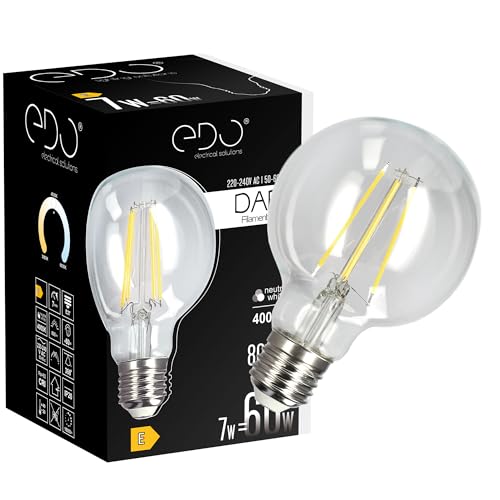 EDO Dekorative Glühbirne LED DARI E27 Filament 7W Neutralweiß 4000K 806lm CLEAR G80 Leuchtmittel Energiesparlampe Lampe Dekorative Ideal für Retro- und Industrial-Design von EDO