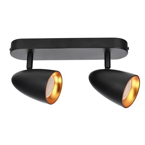 EDO Doppel-spot Deckenleuchte OVO 2 schwarz gold Deckenlampe LED Black Gold IP20 GU10 2-flammige, Drehbar Spotleuchte GU10, Strahler, Deckenleuchte 230V, für Wohnzimmer, Goldring EDO777239 von EDO