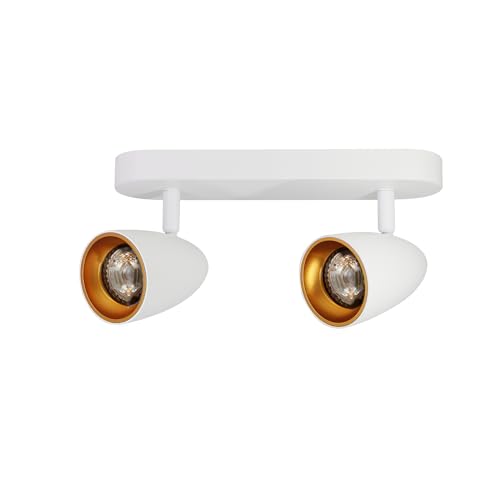 EDO Doppel-spot Deckenleuchte OVO 2 weiß gold Deckenlampe LED White Gold IP20 GU10 2-flammige, Drehbar Spotleuchte GU10, Strahler, Deckenleuchte 230V, für Wohnzimmer, Goldring EDO777238 von EDO