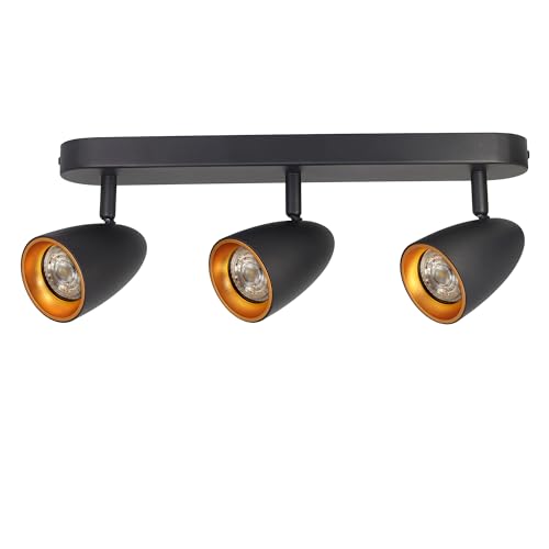 EDO Dreifach-Spot Deckenleuchte OVO 3 schwarz gold Deckenlampe LED Black Gold IP20 GU10 3-flammige, Drehbar Spotleuchte GU10, Strahler, Deckenleuchte 230V, für Wohnzimmer, Goldring EDO777241 von EDO