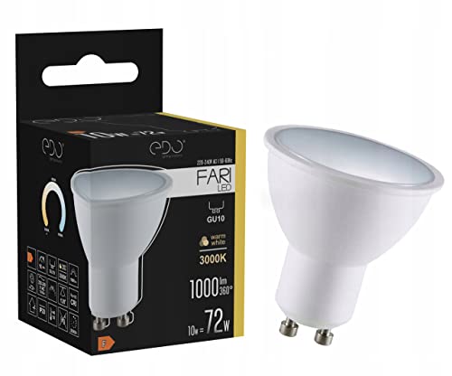 EDO, FARI LED-Lampe 10W, Warmweiß- 3000K WW, 1000lm, nicht dimmbar, led GU10 3000K, sparlampen, led lampen glühbirne, 1 Stück, EDO777493 von EDO