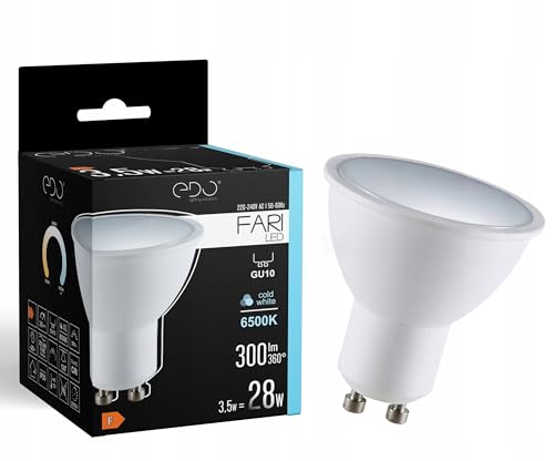 EDO, FARI LED-Lampe 3,5W, Kaltweiß- 6500K CW, 300lm, nicht dimmbar, led GU10 6500K, sparlampen, led lampen glühbirne, 1 Stück, EDO777487 von EDO