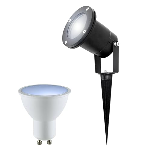 EDO Gartenstrahler mit Erdspieß HORTUS LED GU10 Neutralweiß 5W 4000K IP65 Schwarz, Außen Wasserdicht Schwenkbar Gartenlamp, Gartenleuchte, Außenbeleuchtung für Garten Terrasse Pflanzen Kabel 25cm von EDO