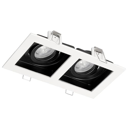 EDO Moderne RUTEN 2 Punkt Doppelquadrat Deckenlampe LED, Einbaustrahler LED Deckenleuchte in Weiß und Schwarz, Aluminium-Drehfassung GU10 Gx5,3 IP20 EDO777129 von EDO