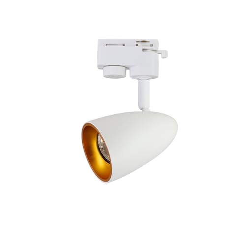 EDO OVO T White Gold Stromschienenstrahler Deckenlampe 1-Phasen-Strahler Spotleuchte Dreh und schwenkbarer Schienen-Strahler GU10 Deckenleuchte LED Spot Schienensystem EDO777234 weiß Goldring von EDO