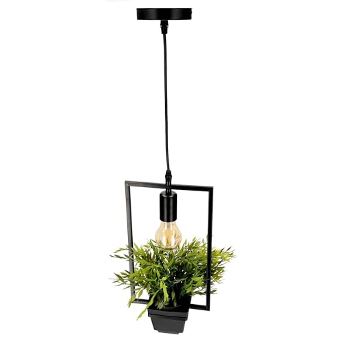 EDO Pendelleuchte Dekorative Hängelampe mit Topf MEA, Deckenlampe Wohnzimmer, Lampe Wohnzimmer, Rectangle Pendelleuchte, Pflanzen Topf, Natur Designer IP20, E27, EDO777546 Deckenlampe von EDO