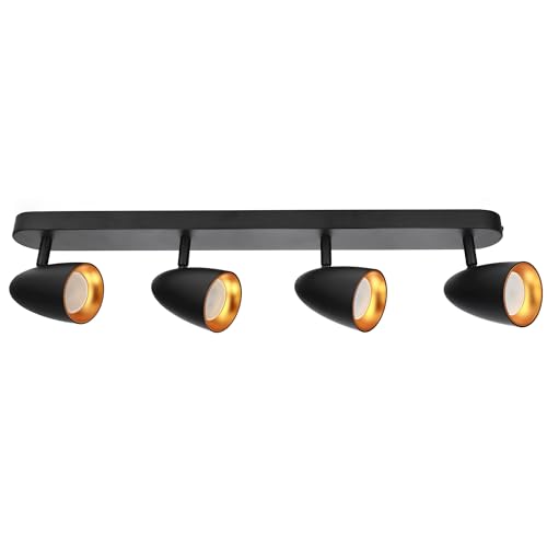 EDO Quad-Spot Deckenleuchte OVO 4 schwarz gold Deckenlampe LED Black Gold IP20 GU10 4-flammige, Drehbar Spotleuchte GU10 Strahler, Deckenleuchte 230V für Wohnzimmer, Goldring EDO777243 von EDO