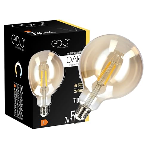 EDO Vintage Glühbirne LED DARI E27 Filament 7W Warmweiß 2700K 710lm GOLD G125 Leuchtmittel Energiesparlampe Lampe Dekorative Glühbirne Ideal für Retro- und Industrial-Design von EDO