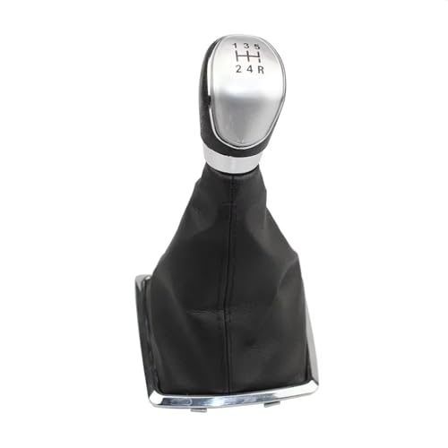 EDPOAQC Kompatibel Mit Ford Für Focus 2 MK2 2005 2006 2007 2008, Kleiner Rahmen, 5/6-Gang-Schaltknauf, Hebel, Handball-Gamaschen-Kofferraumabdeckung(Silver 5 Speed) von EDPOAQC