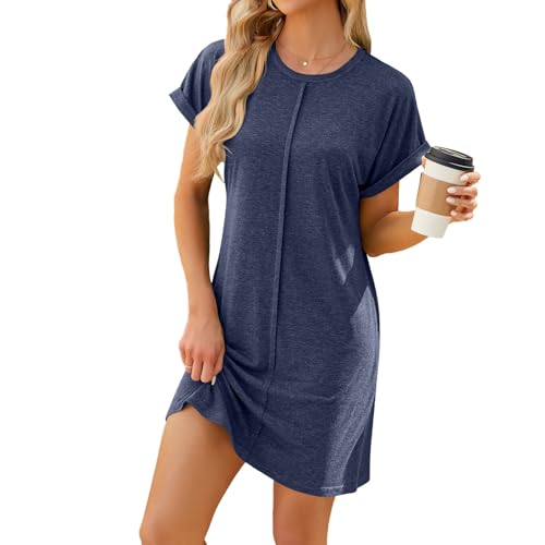 EDQPLL Modisches Damenkleid, ärmelloses Sommerkleid, lässiges und elegantes Partykleid (Marineblau, XXL) von EDQPLL