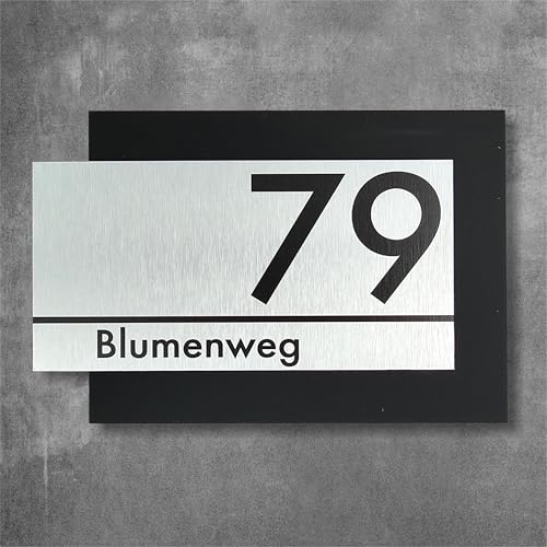Hausnummernschild HOME von EDS-Werbemedien - Hochwertiges Hausnummer Schild in Edelstahl-Design - Individuell personalisierbares Haus Nummernschild aus UV- und witterungsbeständigem Material von EDS-Werbemedien