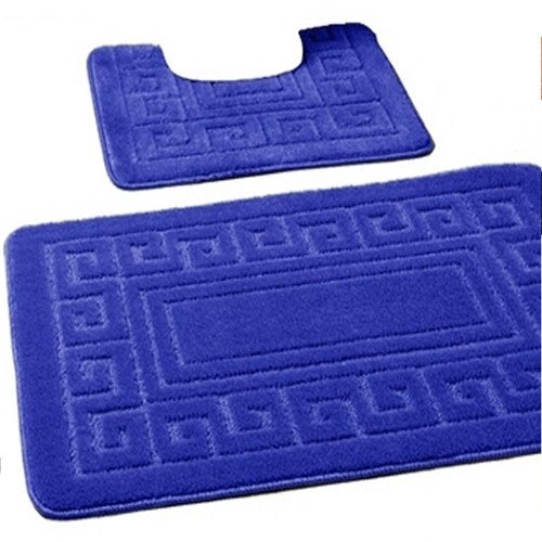 EDS rutschfeste Badematte im griechischen Stil, Bademattenset 2-teilig, enthält 1 Badematte (50 x 80 cm) und einen WC-Vorleger (50 x 40 cm) (königsblau) von EDS