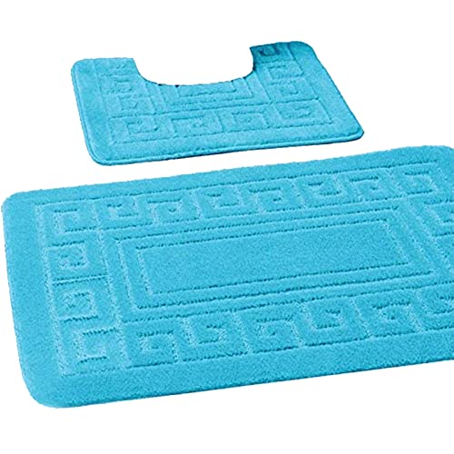 EDS rutschfeste Badematte im griechischen Stil, Bademattenset 2-teilig, enthält 1 Badematte (50 x 80 cm) und einen WC-Vorleger (50 x 40 cm) - Aqua von EDS