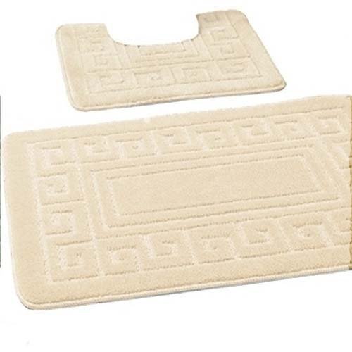 EDS rutschfeste Badematte im griechischen Stil, Bademattenset 2-teilig, enthält 1 Badematte (50 x 80 cm) und einen WC-Vorleger (50 x 40 cm) - Cream von EDS