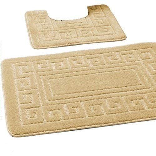 EDS rutschfeste Badematte im griechischen Stil, Bademattenset 2-teilig, enthält 1 Badematte (50 x 80 cm) und einen WC-Vorleger (50 x 40 cm) - Mokka von EDS