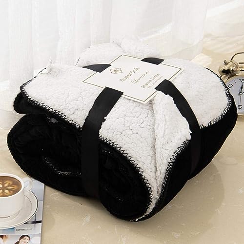 Sherpa Doppelseitige Decke Flauschiger Stoff Extra Weich Fleece Sherpa Bettüberwurf Flauschig und Verbessert Schlaf Schwarz Doppel 150 x 200cm von EDS