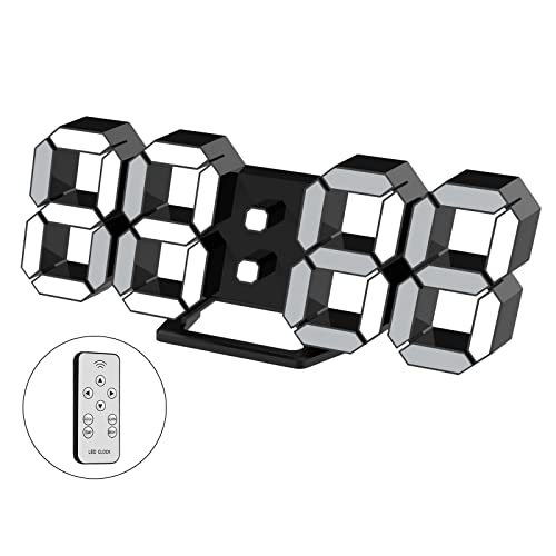 Digitale LED-Desktop-Uhr, 3D-Wecker, schwarz, 25,2 cm, mit Fernbedienung, Heimdekoration, kein Lärm, dimmbar, Schlummerfunktion, Zeitspeicher, 12/24 Datum, Temperatur, Nachtlicht, Büro, Küche, von EDUP HOME