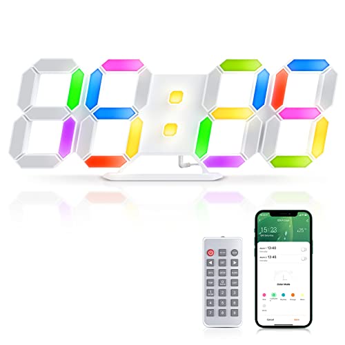 EDUP HOME 3D LED Wecker Digital, 9,7 Zoll 7 Farben Digital geräuschlos Snooze USB 12/24Stunden Datum Temperatur mit RGB, APP-Steuerung und Fernbedienung Uhr für Schlafzimmer/Wohnzimmer/Büro von EDUP HOME