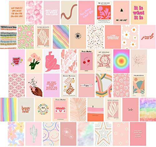 EDUS Pink Danish Pastel Room Decor, Danish Pastel Wall Collage Kit, Pink Aesthetic Posters Prints for Wall Decor, 50pcs (4x6 inch), Danish Pastel Aesthetic Collage Kit for Teen Girls Room, Dorm Trendy von EDUS