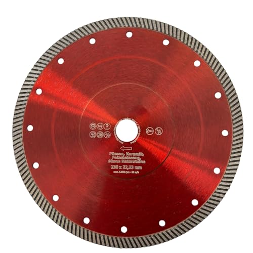 EDW RED DIAMOND Diamantscheibe Fliese Feinsteinzeug 230 mm x 12 mm x 22,2mm Profi Turbo Diamant-Trennscheibe Fliesenscheibe für Winkelschleifer von EDW