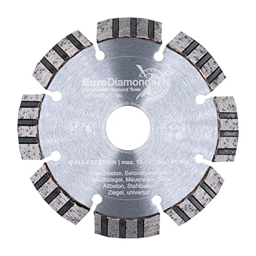 Profi Diamanttrennscheibe 115 mm x 22,23 mm TURBO SUPERCUT, universelle Diamant Trennscheibe für Beton, Stahlbeton, Granit, Mauerwerk von EDW