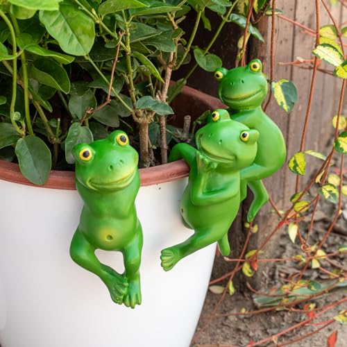 EDWINENE 3 Stück Hängende Frösche, Miniteich Deko Set für Teichschale Miniteich Terrassenteich Zinkwannen Pflanzschale — Garten Balkon Terrasse Teiche Deko von EDWINENE