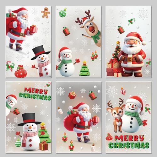 EDWINENE 6 Blatt Weihnachts-Fensteraufkleber, Dekoration, doppelseitiger Fensteraufkleber für Weihnachtsfensterdekoration (weiß) von EDWINENE