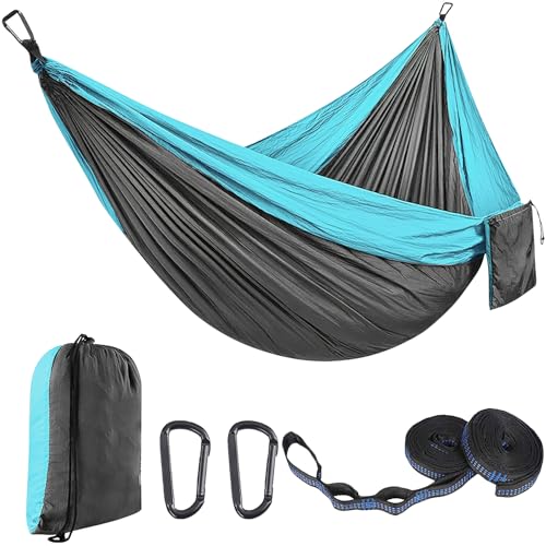 EDWINENE Outdoor Camping Hängematten Doppelhängematte 300 x 200 cm, Ultraleichte Reisehängematte mit Einer Kapazität von bis zu 300 kg, Hängematte aus 210T Fallschirmnylon für Garten (HBL3M) von EDWINENE