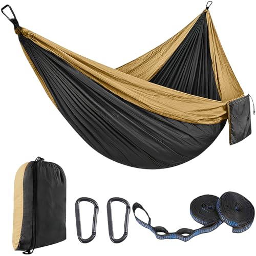 EDWINENE Outdoor Hängematte Camping Hängematten Reisehängematte 270x140 cm, ultraleichte tragbare Hängematte mit Einer Kapazität von bis zu 300 kg, 210T Parachute-Nylon für Garten (HT2.7M) von EDWINENE