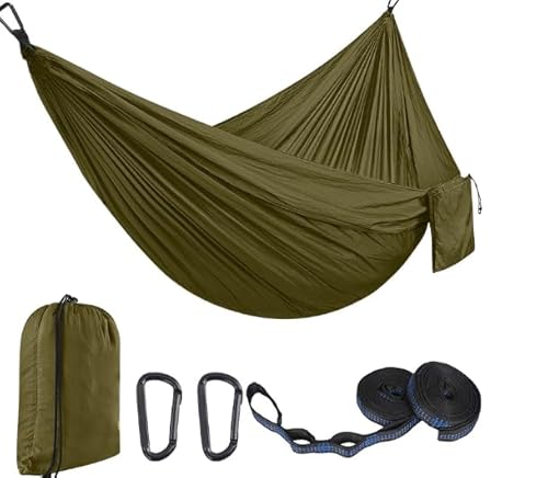 EDWINENE Outdoor Hängematte Camping Hängematten Reisehängematte 270x140 cm, ultraleichte tragbare Hängematte mit Einer Kapazität von bis zu 300 kg, 210T Parachute-Nylon für Garten (JL2.7M) von EDWINENE