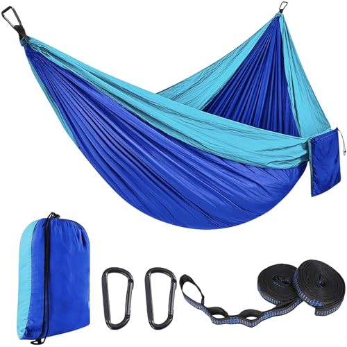 EDWINENE Outdoor Hängematte Camping Hängematten Reisehängematte 270x140 cm, ultraleichte tragbare Hängematte mit Einer Kapazität von bis zu 300 kg, 210T Parachute-Nylon für Garten (SLLV2.7M) von EDWINENE