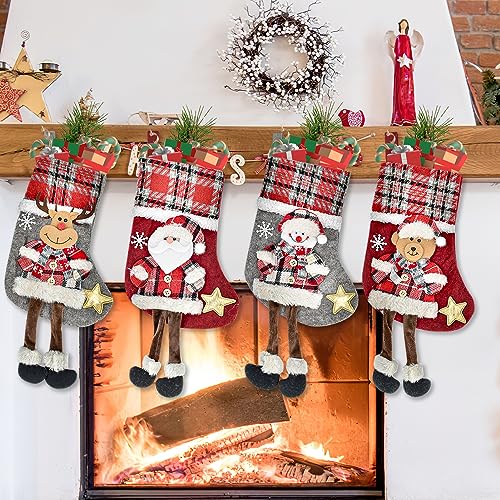 EDWINENE Weihnachtsstrumpf Set von 4-34 cm Weihnachtsstrumpf Füllung für Weihnachtsdekoration-Santa Socken für Indoor-Kamin Dekoration von EDWINENE