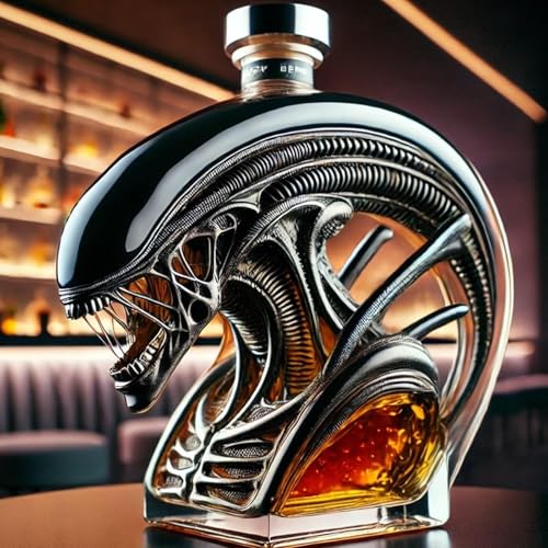 EDXTNKQC Whiskey Karaffe - Desktop Kunststatue, 10 Oz Weinset Aus Borosilikatglas, Alien-Monster-Whisky-Dekanter-Statue, Kreativer Monster-Dekanter, 3D-Glas-Eisenblut-Heldenhandwerk(Black) von EDXTNKQC