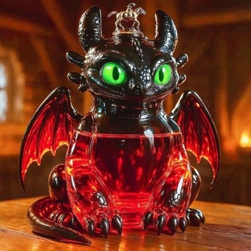EDXTNKQC Whiskey Karaffe - Desktop Kunststatue, Whisky-Weinflasche „Little Dragon“, 300 Ml, Einzigartiger Whisky-Dekanter Aus Glas, Süße Dämonendrachenstatue, Skulptur Einer Weinflasche Aus Glas(D) von EDXTNKQC