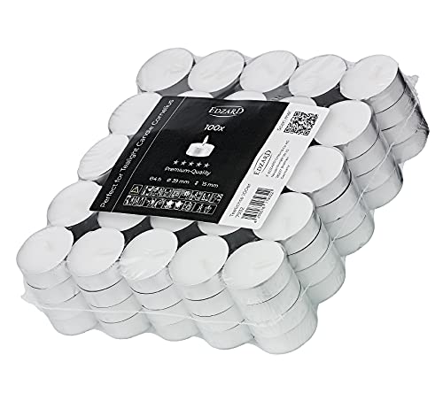 EDZARD 100 Stück Teelichter weiß, Premium Wachs, Alu-Cup, Durchmesser 39 mm, ohne Duft, Brenndauer 4 Stunden von EDZARD