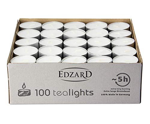 EDZARD 100 Teelichter (5 Stunden) in weiß aus Paraffin in Alu Hülle - Teelicht für Teelichter Glas, Nightlights Teelichter - Kerzen & Teelichter für Geburtstag, zu Festtagen von EDZARD