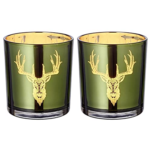 EDZARD 2er Set Teelichtglas Ted (H 8 cm) in grün Teelichthalter, Kerzenhalter, Glas für Teelicht, Windlicht von EDZARD